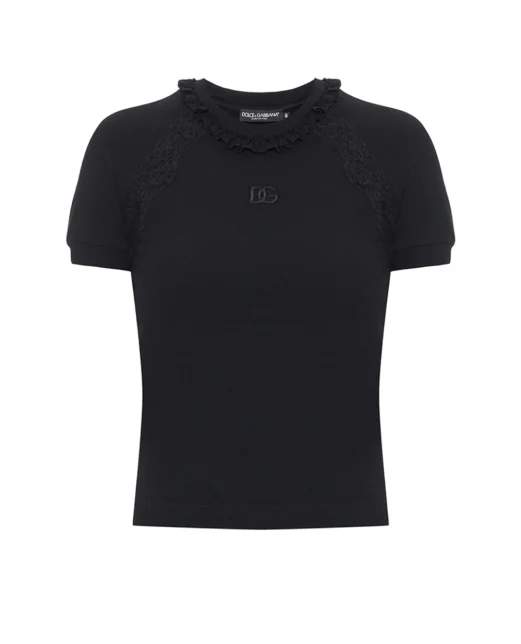 Dolce&Gabbana Футболка з мереживом та вишивкою - Артикул: F8V88Z-GDDPN