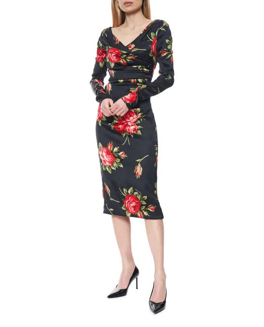 Dolce&Gabbana Сукня з атласу з квітковим принтом - Артикул: F60DHT-FSICD