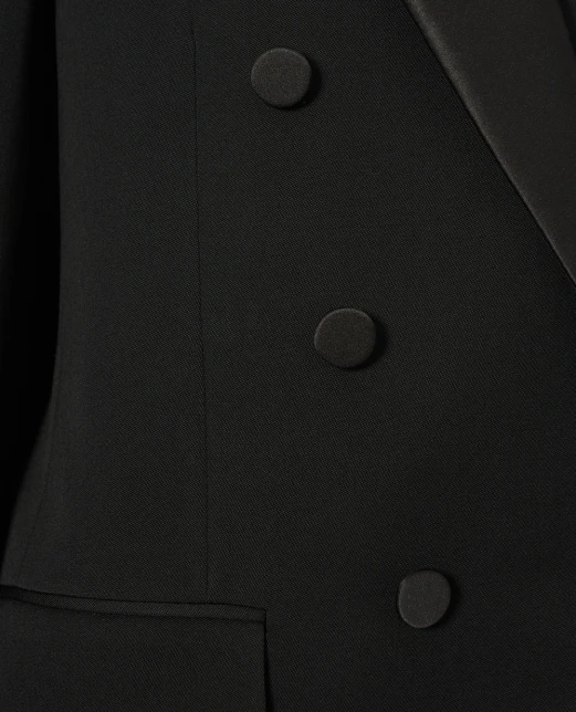 Saint Laurent Двобортний жакет із атласними лацканами - Артикул: 837658-Y7E63