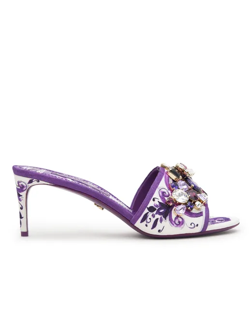 Dolce&Gabbana Мюлі з принтом майоліки та декором з каміння - Артикул: CR1744-AE123