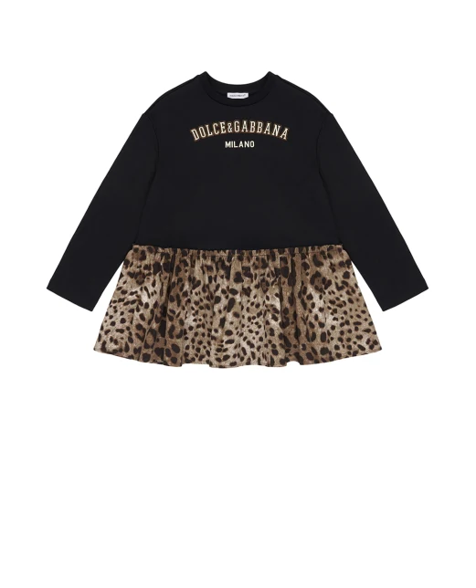 Dolce&Gabbana Детское платье с леопардовым принтом - Артикул: L5JDAW-G7PRY-S