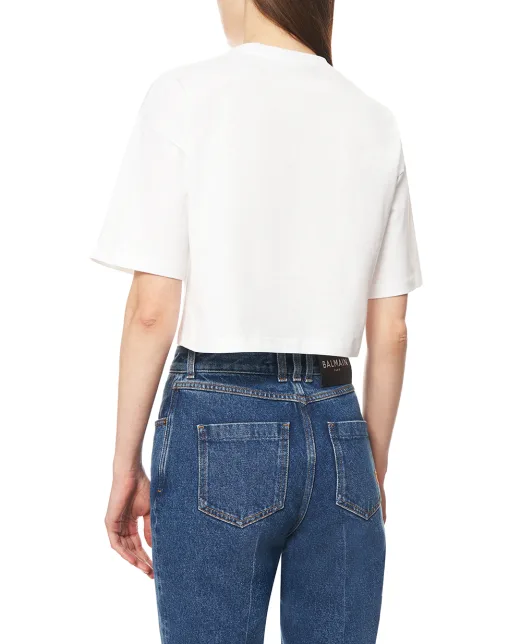 Balmain Футболка вкорочена з логотипом - Артикул: GF1EE145BD41