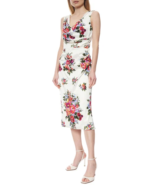 Dolce&Gabbana Сукня з атласу з квітковим принтом - Артикул: F612RT-FSICE