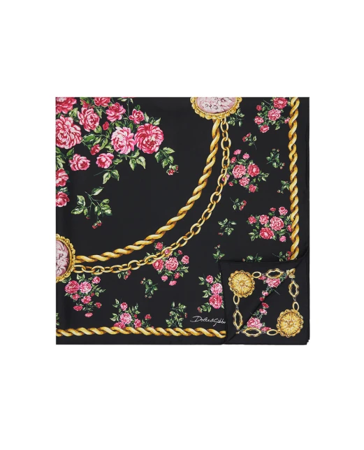 Dolce&Gabbana Шовкова хустка з квітковим принтом - Артикул: FN090R-GDDLM