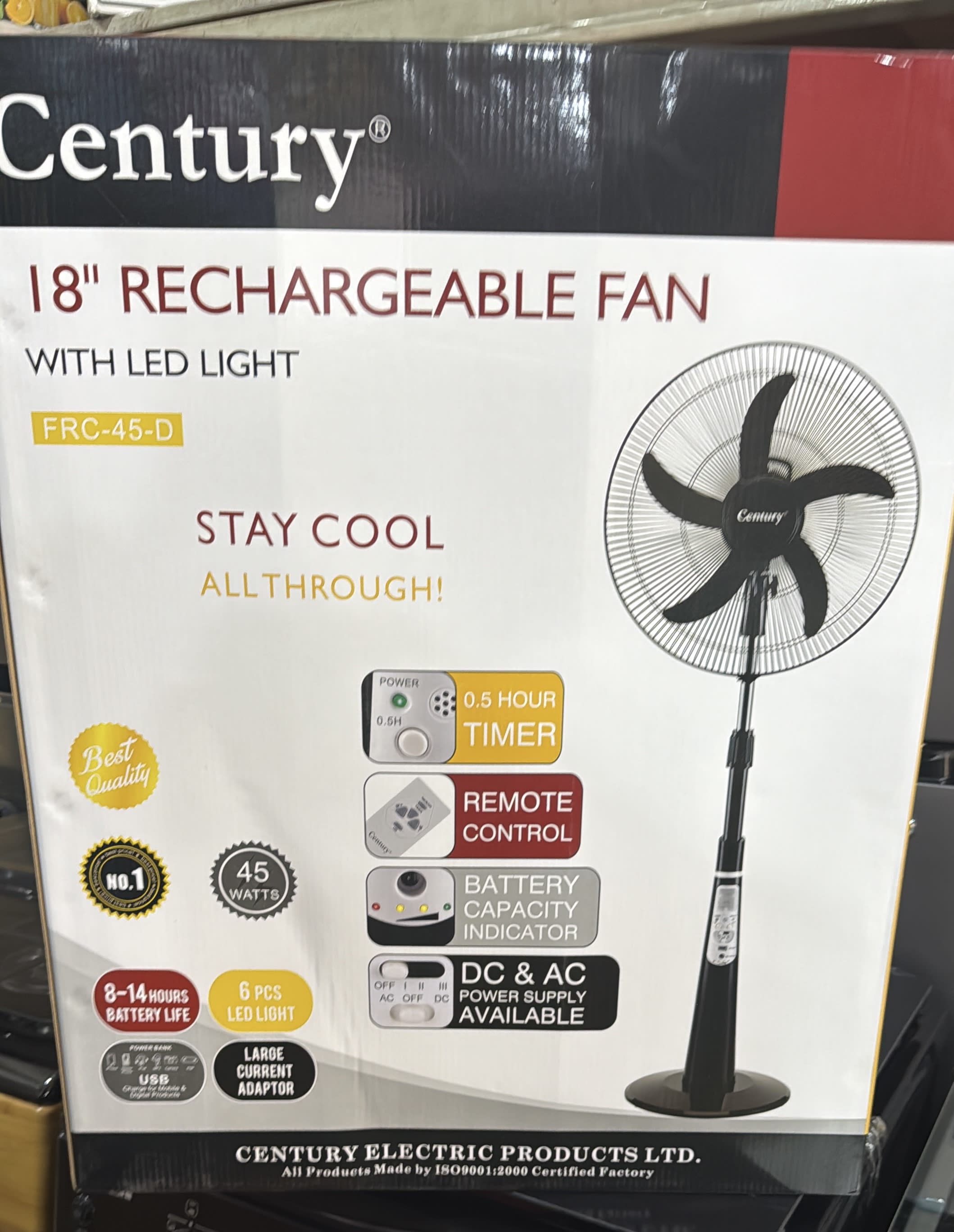 Century Rechargeable Fan FRC45D 18 inches
