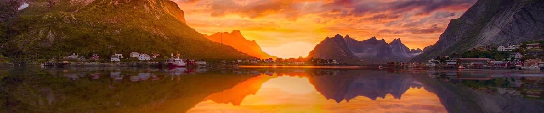 Banner Sol da meia noite Lofoten, Noruega