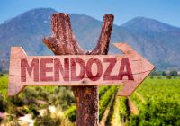 Mendoza wooden sign with winery background