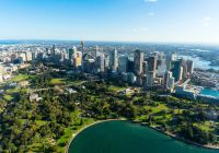 Vista aérea Sydney e Royal Botanic Gardens, Austrália