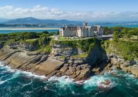 Aerial view of magdalena palace in santander city spain
