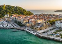 Aerial view of san sebastian cityscape spain