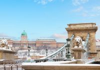 Chain bridge and royal palace in budapest at winter day hungary