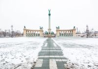 Heroes square in budapest with snow