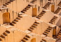 Chand baori architecture of stairs at abhaneri baori stepwell in jaipur rajasthan india