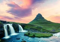 Islandia amanhecer em kirkjufellsfoss waterfall kirkjufell volkano