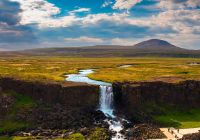 Thingvellir national park islandia iceland oxarafoss waterfalls aerial view