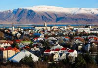 Vista aérea Reykjavik inverno, Islândia