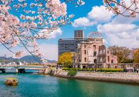 Hiroshima atomic bomb dome and the cherry blossom in kobe japan