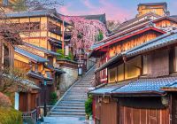 Japao quioto cerejeiras distrito de gion vista