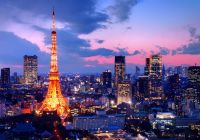 Vista aérea torre cidade Tóquio, Japão