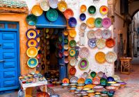 Cidade Essaouira, Marrocos pratos de cerâmica