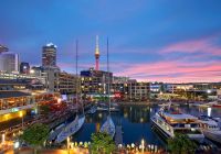 Turismo auckland por do sol viaduct harbour