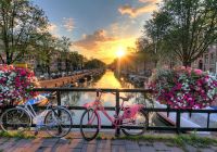 Paises baixos amsterda ponte bicicleta pordosol