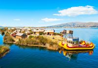 Uros floating island near puno city peru