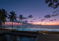 Beach pool sunset seychelles