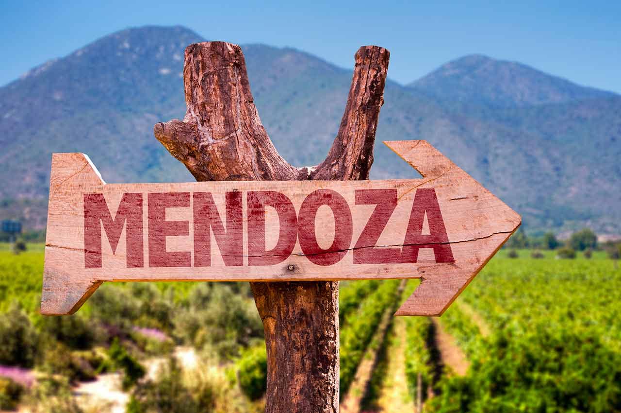 Mendoza wooden sign with winery background