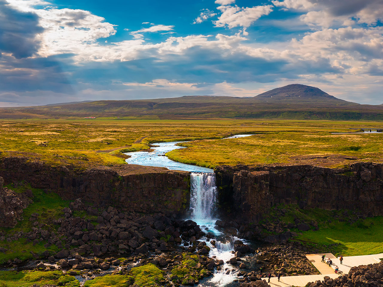 Thingvellir national park islandia iceland oxarafoss waterfalls aerial view