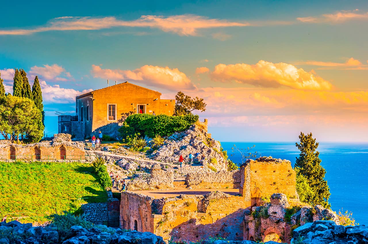 He ruins of taormina theater at