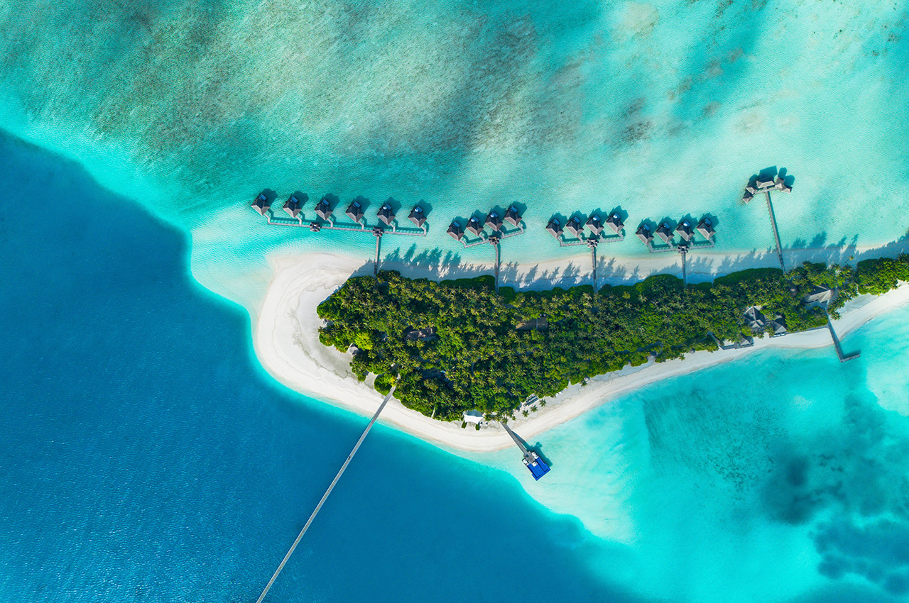 Conrad maldives rangali water villa vista aerea