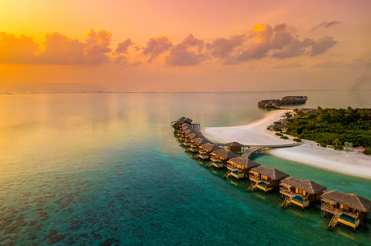 Sunset aerial view you and me maldives
