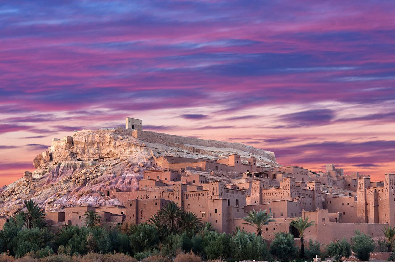 Vista panorâmica do Ksar Ait Benhaddou, Marrocos.