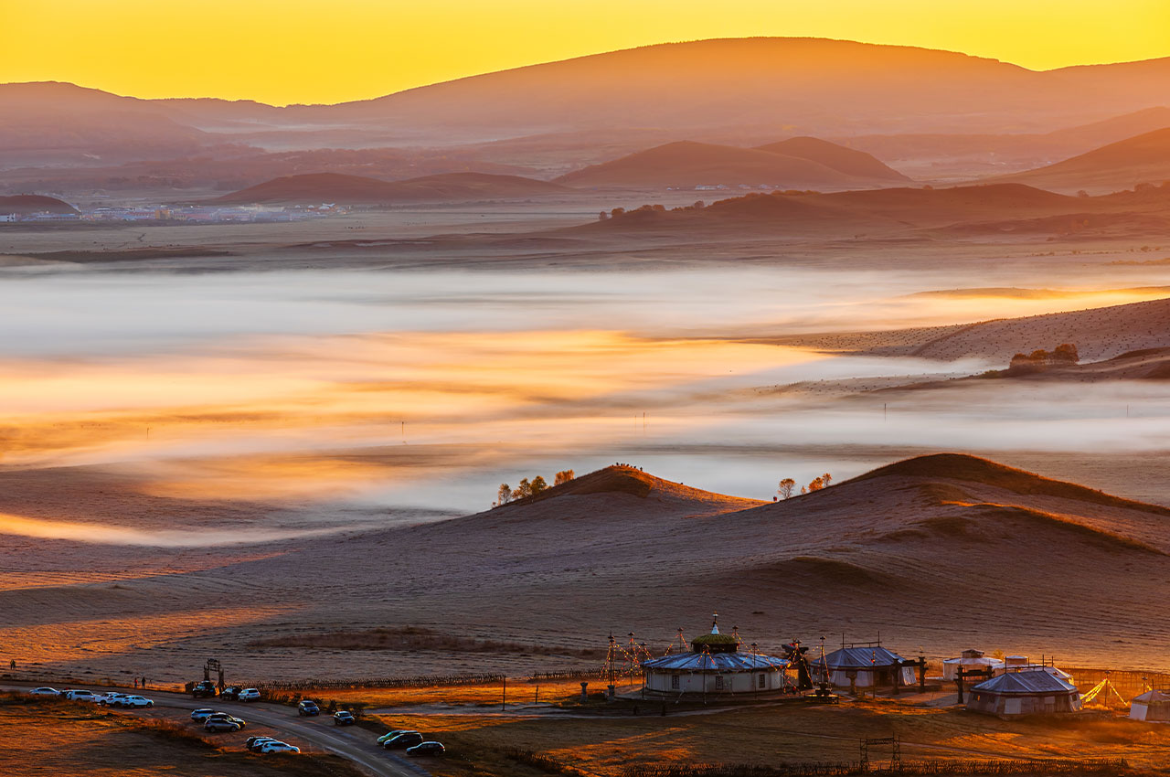 Pradaria no outono interior da China, Mongólia