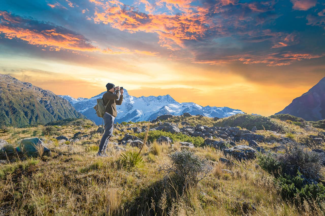 Entardecer no Mount Cook, na Nova Zelândia