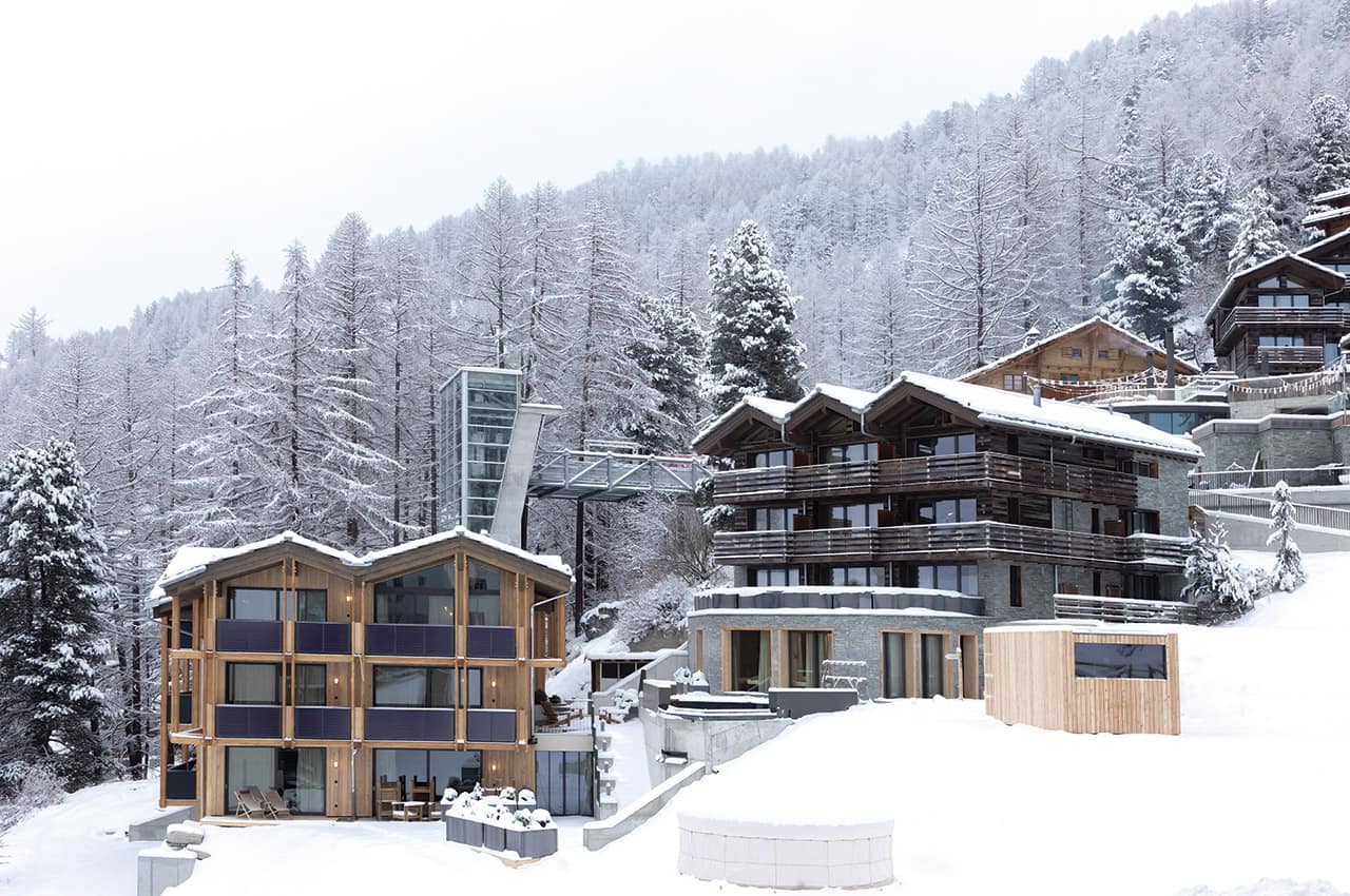 Vista do hotel no inverno
