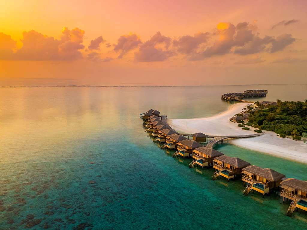 Sunset aerial view you and me maldives