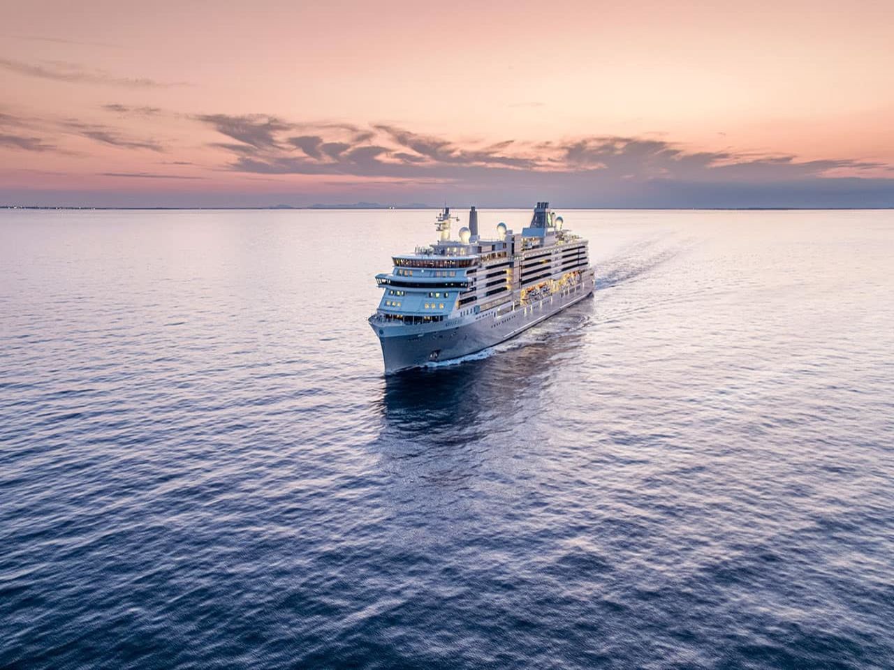 Silver ray ship exterior sunset