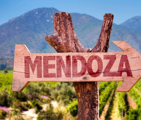 Mendoza wooden sign with winery background