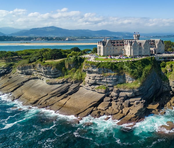 Aerial view of magdalena palace in santander city spain
