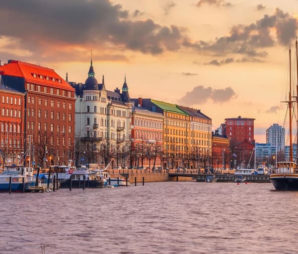 Helsinki city skyline cityscape of finland at sunset