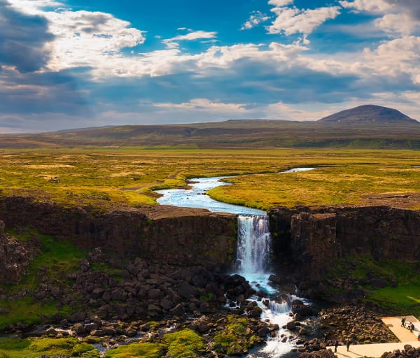 Thingvellir national park islandia iceland oxarafoss waterfalls aerial view