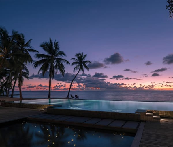 Beach pool sunset seychelles