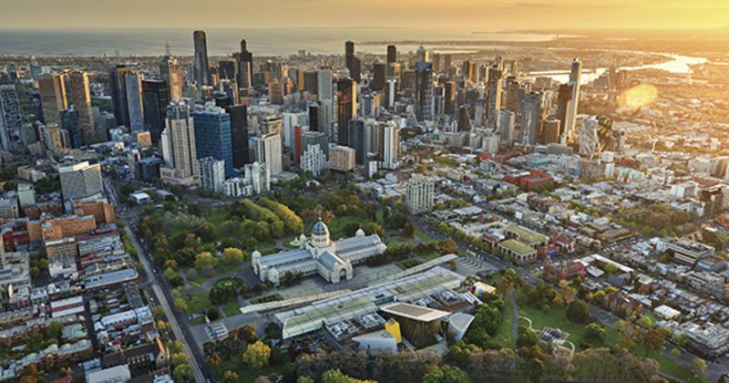 Vista aérea do Royal Exhibition Centre, Melbourne