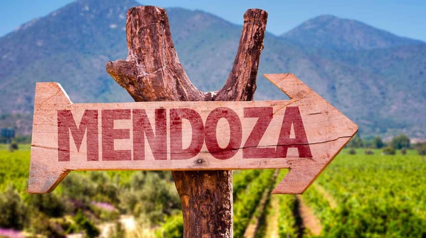 Mendoza wooden sign with winery background