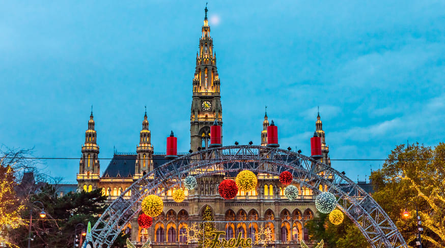 Austria viena mercado de natal rathausplatz entardecer