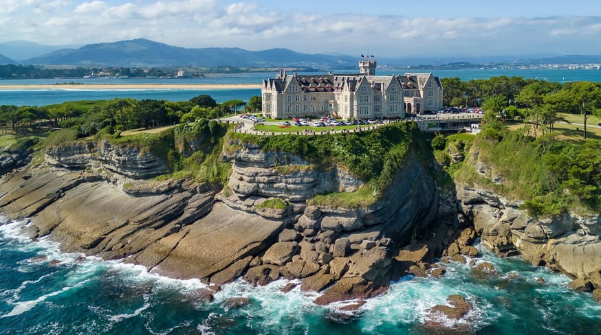 Aerial view of magdalena palace in santander city spain