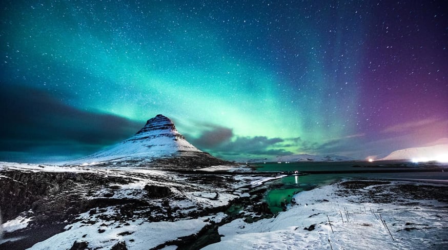 Islandia aurora boreal monte kirkjufell