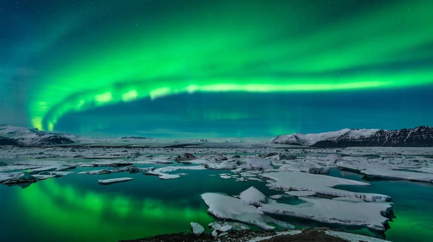 Islandia glacier lagoon jokulsarlon aurora boreal